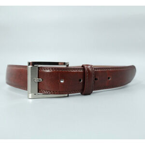 Bosca Leather Belt Mens 36 Brown Silver Tone Buckle Workwear Career BO3745‎